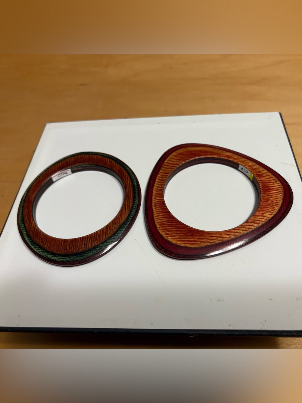 Teekri woman birch wood multicolor pair of geometric shape Bangles, India, NWT